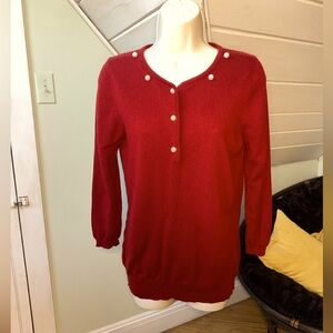 Barneys New York Red 100% Cashmere Sweater Pearl Embellishments Size Medium